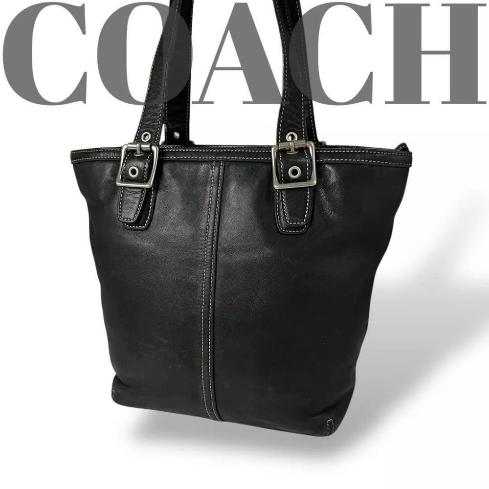 Euc Vintage Coach Black Saffiano Leather Handbag Tote Purse - Picture 1 of 10